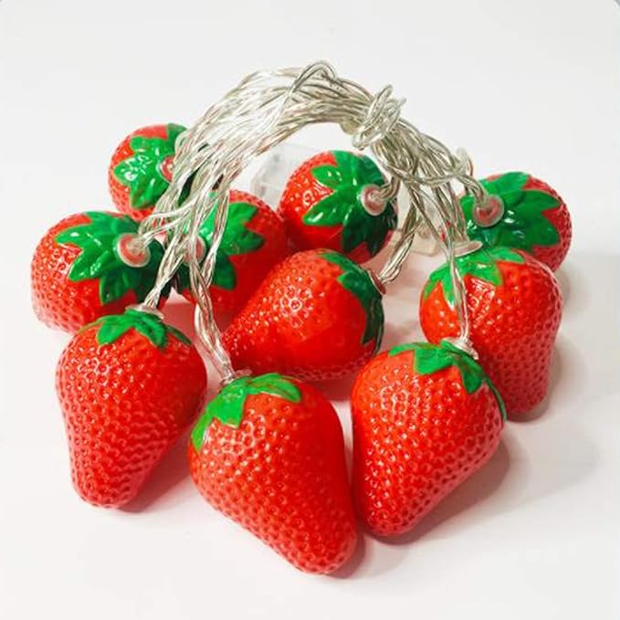Fruit String Lights Battery Powered Indoor Outdoor Lighting Lamp Strawberry/ Grape/ Watermelon/ Lemon/ Banana for Wedding Home Birthday Garden Children's room Yard Patio Party Decorations (Strawberry)