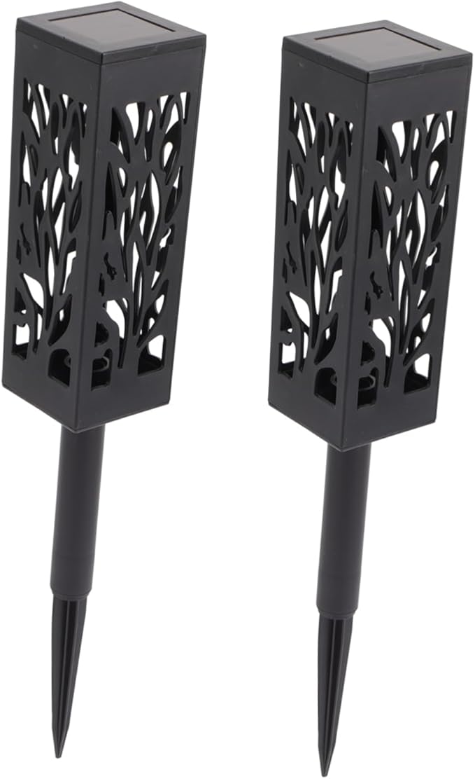 balacoo 2 Pcs Solar Garden Lights Hollow Rectangle Design LED Outdoor Pathway Light Ground Inserted Solar Energy Lamp for Lawn and Patio Decoration