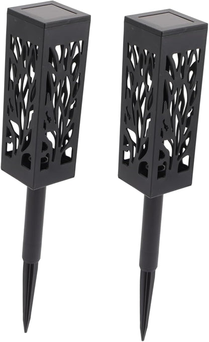 balacoo 2 Pcs Solar Garden Lights Hollow Rectangle Design LED Outdoor Pathway Light Ground Inserted Solar Energy Lamp for Lawn and Patio Decoration