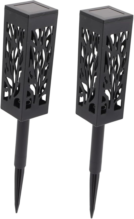 balacoo 2 Pcs Solar Garden Lights Hollow Rectangle Design LED Outdoor Pathway Light Ground Inserted Solar Energy Lamp for Lawn and Patio Decoration