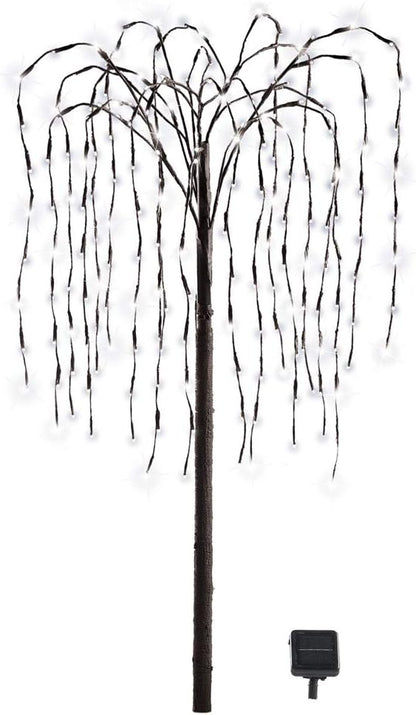 Collections Etc. LED Solar Willow Tree, Outdoor Solar Tree with Colorful Solar-Powered Lights with Adjustable Branches, White Lights