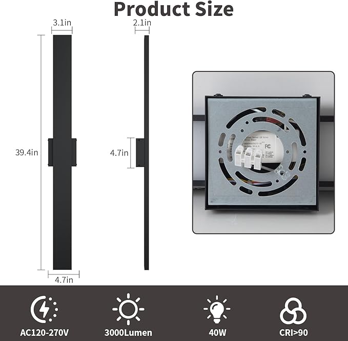 2 Pack LED Modern Outdoor Wall Lights Dimmable 3-Color Temperature 39.4in Exterior Lighting Fixtures IP65 | Lumora