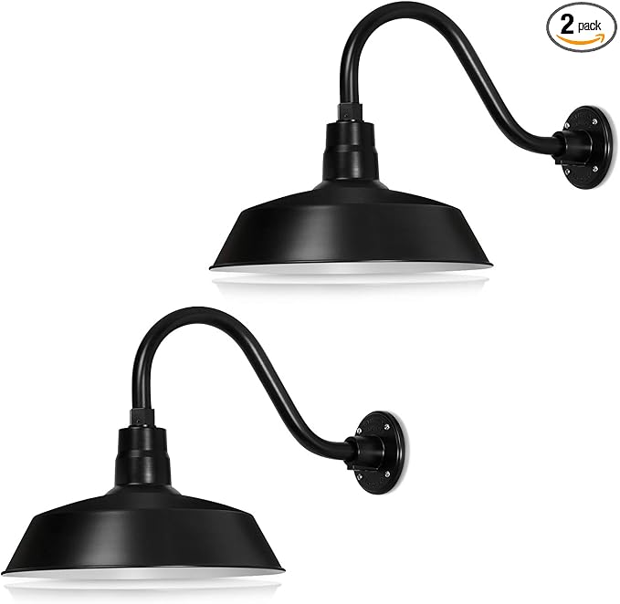 14in. Satin Black Outdoor Gooseneck Barn Light Fixture With 14.5 in. Long Extension Arm - Wall Sconce Farmhouse | Lumora
