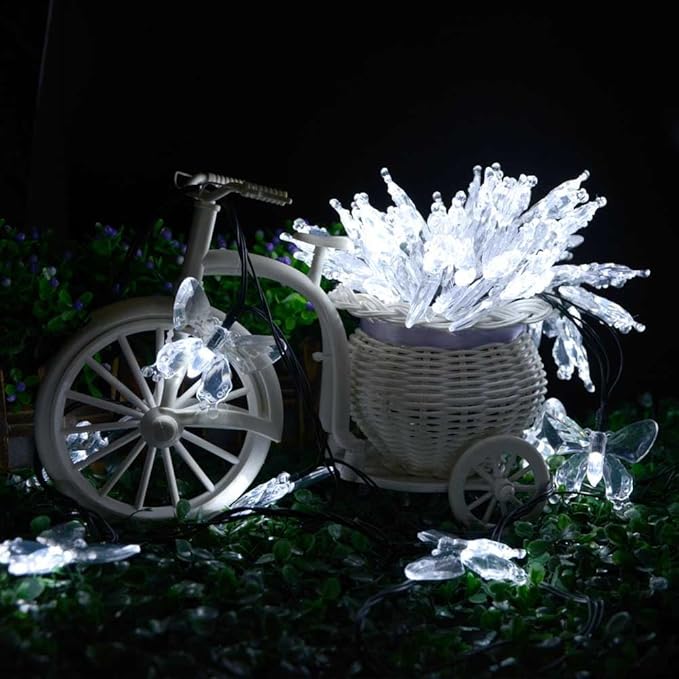 Solar String Lights, Waterproof 16ft 20LED Butterfly Christmas Fairy Lights Decorative Lighting for Home Party Wedding Patio Garden Porch Balcony (White)