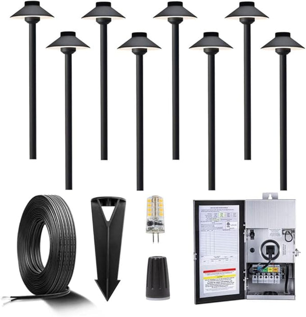 Gardenreet Black Brass Low Voltage Pathway Lights Kit(8 Pack) 12V LED with 150W Low Voltage Transformer and | Lumora