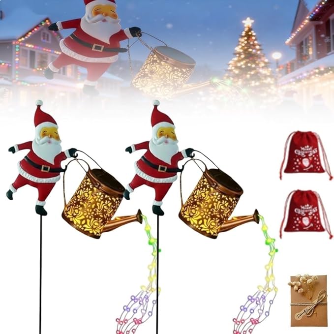 Christmas Solar Santa Watering Can Lights - Outdoor Garden Decor, Waterproof LED Pathway Patio Lights for Holiday Ambiance (2Colorful)