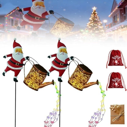 Christmas Solar Santa Watering Can Lights - Outdoor Garden Decor, Waterproof LED Pathway Patio Lights for Holiday Ambiance (2Colorful)