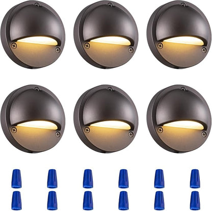 LED Low Voltage Deck Lights 2700K Landscape Railing Fence Light 180LM 12-24V AC/DC Aluminum Housing Outdoor Step Lights IP65 with Wire Nuts 4FT Corded ORB Finish 3.74 Inch Diameter 6-Pack