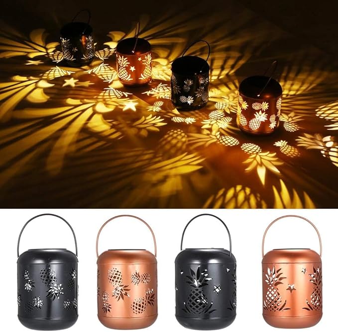 Lixada Outdoor Lighting Solar Powered LEDs Lawn Light Hollowed-Out Pineapple Design Hanging Landscape Decoration Lamp for Patio Garden Courtyard Pathway