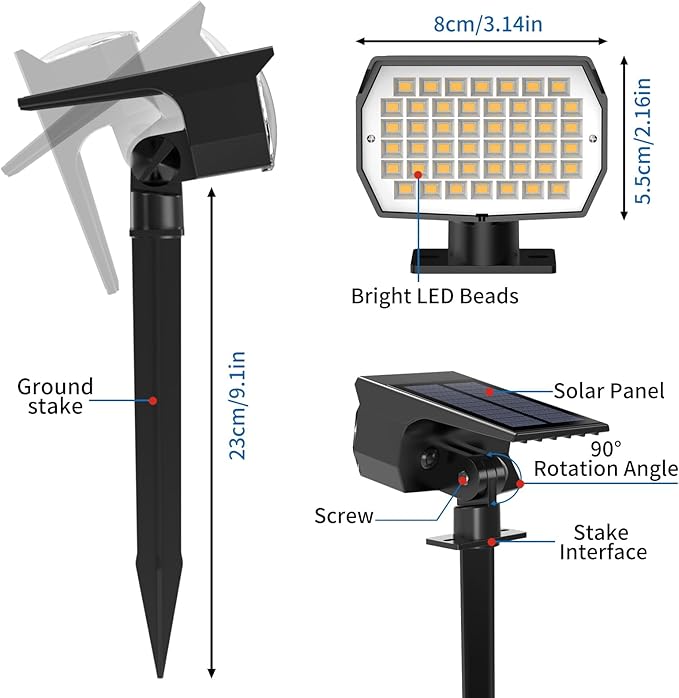 Solar Spot Lights Outdoor 6 Pack, [46 LED/3 Modes] Solar Landscape Spotlights Waterproof, 2-in-1 Auto On/Off Solar | Lumora
