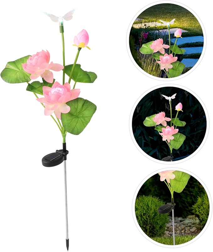 HANABASS Color Changing Solar Lotus Lights Dragonfly Waterproof LED Garden Decor for Outdoor Lighting Solar Pathway Lights for Landscape Decoration