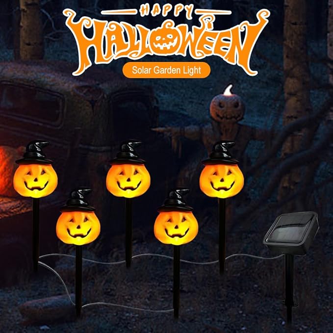 5pack Solar Halloween Skull Lights Decorations Outdoor, Waterproof Skull Solar Pathway Lights, Solar Halloween Garden Lights Scary Skeleton LED Lights for Patio Lawn Yard Garden (C)