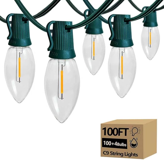 C9 Christmas String Lights, 100 Feet Waterproof Connectable Lights, Christmas Lights for Indoor Outdoor Home Yard Roof Xmas Tree House Decorations, 100+4 Bulbs, Warm White