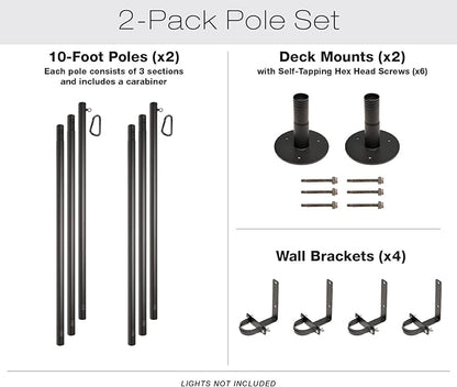 EXCELLO GLOBAL PRODUCTS Premium String Light Poles - 2 Pack - Extends to 10 Feet – Deck Mount (Wood/Concrete)