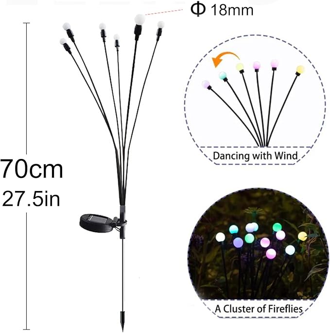 Firefly Solar Pathway Lights, LED Solar Starburst Swaying Light, Solar Garden Lights Waterproof IP65, Patio Landscape Lawn Decor Lighting Stakes(6pcs)