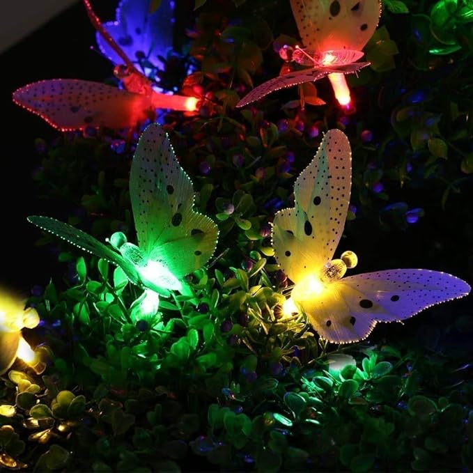 Butterfly Solar String Lights Outdoor, Waterproof 12 LED Solar Fairy Lights for Garden Patio Christmas Yard Party Camping Decor
