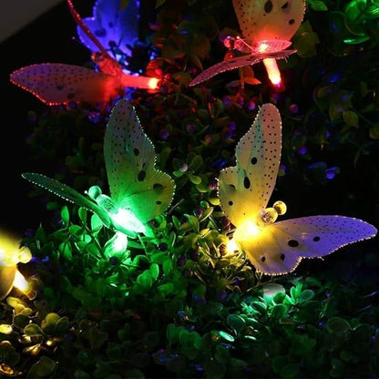 Butterfly Solar String Lights Outdoor, Waterproof 12 LED Solar Fairy Lights for Garden Patio Christmas Yard Party Camping Decor