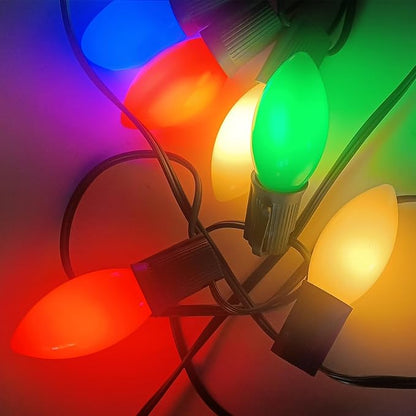 C9 Christmas Lights Outdoor 25Ft Vintage Incandescent Christmas Lights with 26 Multicolor Ceramic Glass C9 Bulbs(1 Spare), Extendable Xmas String Light for Outside Patio Roofline Party Decorations