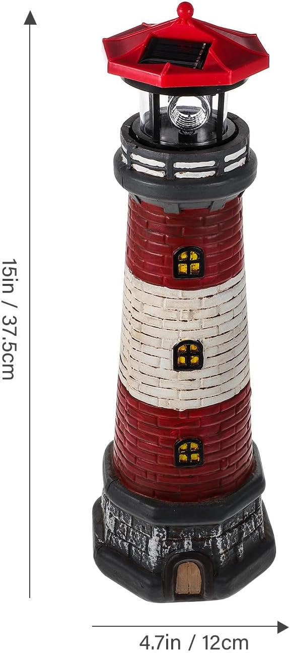 DOITOOL Solar Lighthouse with Rotating LED Lights,15" Tall Waterproof Solar Lighthouse Decoration, Outdoor Lighthouse Lamp Towers Lighthouse Statue, Decorative LED Lamp for Garden Landscape Yard