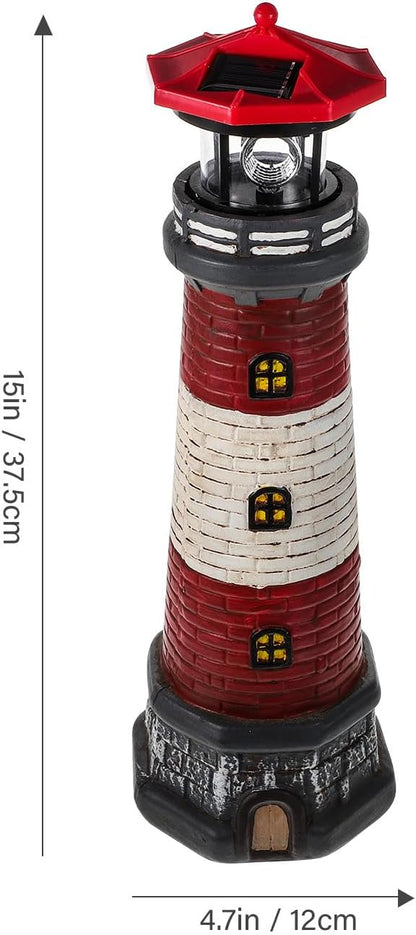 DOITOOL Solar Lighthouse with Rotating LED Lights,15" Tall Waterproof Solar Lighthouse Decoration, Outdoor Lighthouse Lamp Towers Lighthouse Statue, Decorative LED Lamp for Garden Landscape Yard