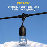Diodesy- 48Ft Outdoor String Lights with S14 LED Shatterproof Edison Bulb & 15 Hanging Socket Commercial Grade E26 | Lumora