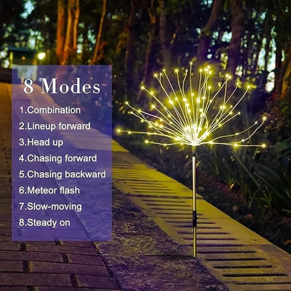 PINHEN Solar Firework Lights, 2 Pack Solar Garden Lights 200 LEDs 8 Lighting Modes Solar Lights Outdoor Waterproof for Garden Path Yard Patio Walkway Pathway Party Wedding Decorative (Colorful)