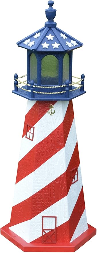 Amish-Made Patriotic Style Outdoor Lighthouse with Solar LED Light, 60" Tall
