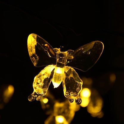 Solar String Lights, Waterproof 16ft 20LED Butterfly Christmas Fairy Lights Decorative Lighting for Home Party Wedding Patio Garden Porch Balcony (Warm White)