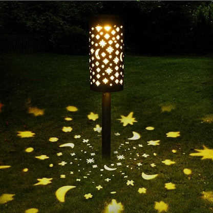 Angoily 4pcs Solar Garden Stake Lights Iron Outdoor Lawn Pathway Lamps with Star and Moon Cutout Design, Solar-Powered Decorative Landscape Lighting for Yard and Patio