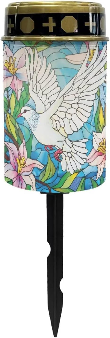 Solar Garden Lights, Pigeon Floral Pattern Outside Waterproof Light for Garden Yard Pathway Cemetery Grave Decor for Night Path Lights