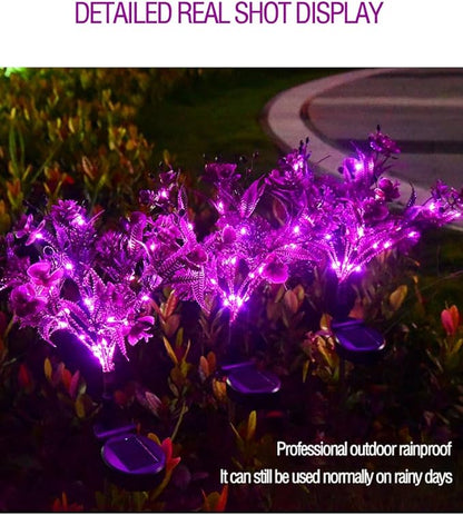4 Pack Solar Garden Lights Phalaenopsis, Outdoor Waterproof IP65, Purple Light, for Gardens, patios, courtyards, and Holiday/Wedding Decorations