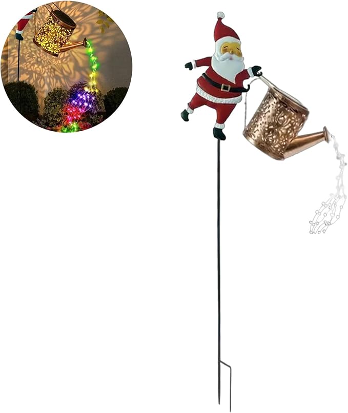 Christmas Solar Kettle Lights, Light Solar Santa Claus Watering Can LED Light, Waterproof Solar Powered Lawn Decorative Lights for Outdoor Christmas Pathway Decoration (Rainbow, Kettle Lights)