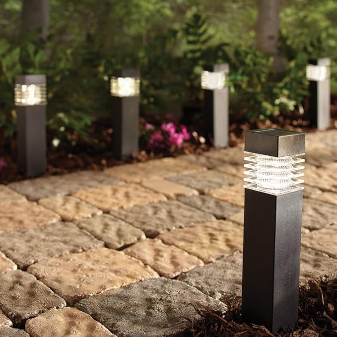 Sterno Home Bollard Outdoor Landscape and Pathway Solar LED Lights, 6Pk, Black