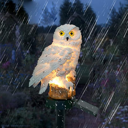 2 Pack Owl Solar Lights Outdoor Garden Resin Waterproof Garden Decorations with Stake for Patio, Yard, Lawn, Walkway Decoration Scare Birds Away(Brown)