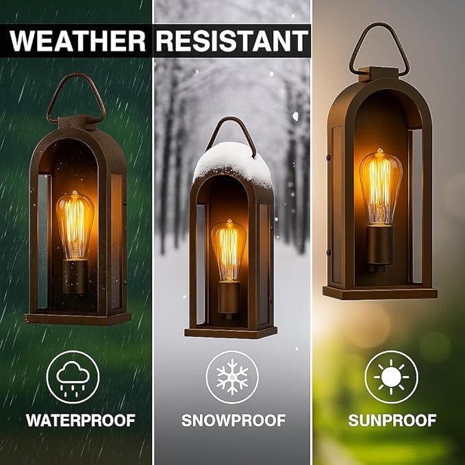 Vintage Outdoor Wall Light Fixture (1 Pcs) - Dark Brown Porch Lantern/Exterior Wall Sconce, Glass Shade, Sturdy | Lumora