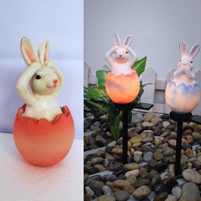 Garden Bunny Statue Solar Lights,Solar Resin Rabbit Outdoor Stake Light,Outside Waterproof Lawn Lamp,Easter Egg | Lumora