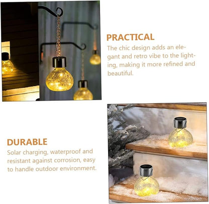 POPETPOP Solar Garden Lights Cracked Texture Glass LED Solar Pathway Lights Unique Outdoor Decorative Lighting for Patio and Landscape Warm Glow