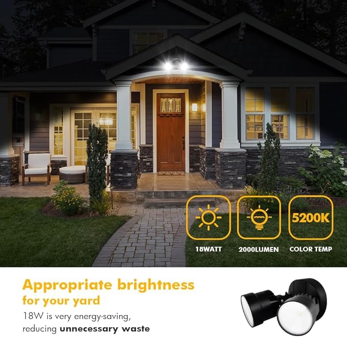 LUTEC P6221B 2000 Lumen 18 Watt LED Dual-Head Floodlight Outdoor, Switch Controlled Waterproof Exterior Security | Lumora
