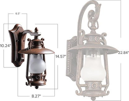 GZBtech Small Rustic Lantern Wall Sconce Outdoor & Indoor, Waterproof Vintage Oil Rubbed Bronze Wall Lamp with Frosted Shade, Wall Mounted Lighting Fixture for Garage Front Door, UL Listed