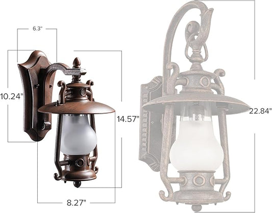 GZBtech Small Rustic Lantern Wall Sconce Outdoor & Indoor, Waterproof Vintage Oil Rubbed Bronze Wall Lamp with Frosted Shade, Wall Mounted Lighting Fixture for Garage Front Door, UL Listed