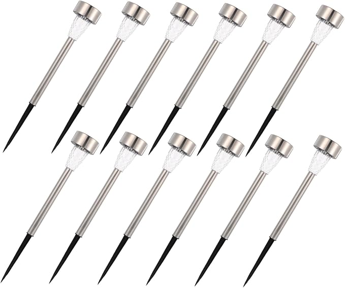 TEHAUX 12pcs Solar Pathway Lights Outdoor Stainless Steel Solar Stake Lights for Patio Walkway Garden Decoration