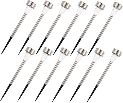 TEHAUX 12pcs Solar Pathway Lights Outdoor Stainless Steel Solar Stake Lights for Patio Walkway Garden Decoration