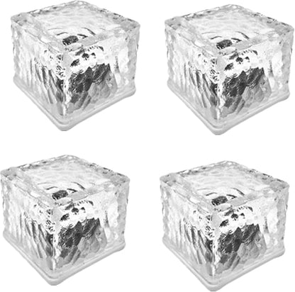 Blumoo 4pcs Solar Brick Lights Solar Glass Cube Light mit 4 Led,2.8 X2.8 X1.96 Inches (White)