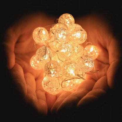 Globe String Lights for Bedroom, Decorative Lightning, Christmas Lights, Crystal Crackle Ball Lights 10Ft 30 LED Soft White Battery Operated Fairy Lights Perfect for Valentine's Day Decor