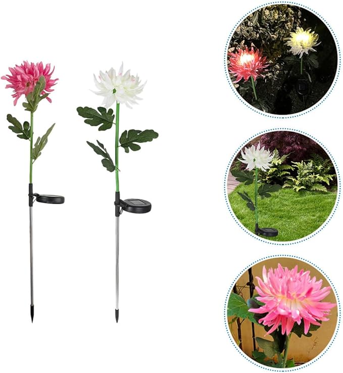 2Pcs LED Solar Garden Lights Flower Shape Ground Stake Decorative Yard Lighting Pink White for Lawn Patio Outdoor | Lumora
