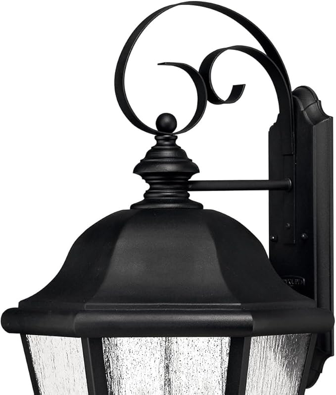 Hinkley Edgewater Large Wall Mount Outdoor Lantern - Aluminum, Clear Seedy Glass, Traditional - Black Finish | Lumora