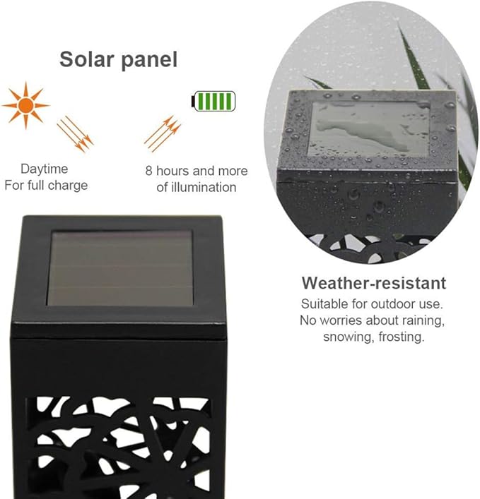 6pcs Hollow-Out Solar Lawn Lights Waterproof Outdoor Garden Solar Pathway Lights Warm White Ground Plug Lighting for Patio and Yard