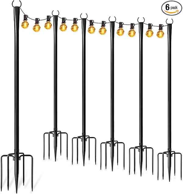 6 Pack String Light Poles for Outside, Thickened Metal Lights Hanger Pole Outdoor with Fork, Lighting Hanging Post | Lumora