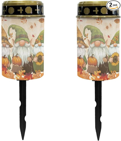 Autumn Fall Dwarf Solar Lights Outdoor,Solar Stake Lights Garden Lights,Waterproof Solar Lights for Outside Yard Patio Walkway Set of 2