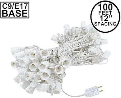 Novelty Lights 100 Foot C9 Outdoor String Light Christmas Stringer - Patio String Lights - Intermediate Base (C9/E17) - 12" Spacing - White Wire